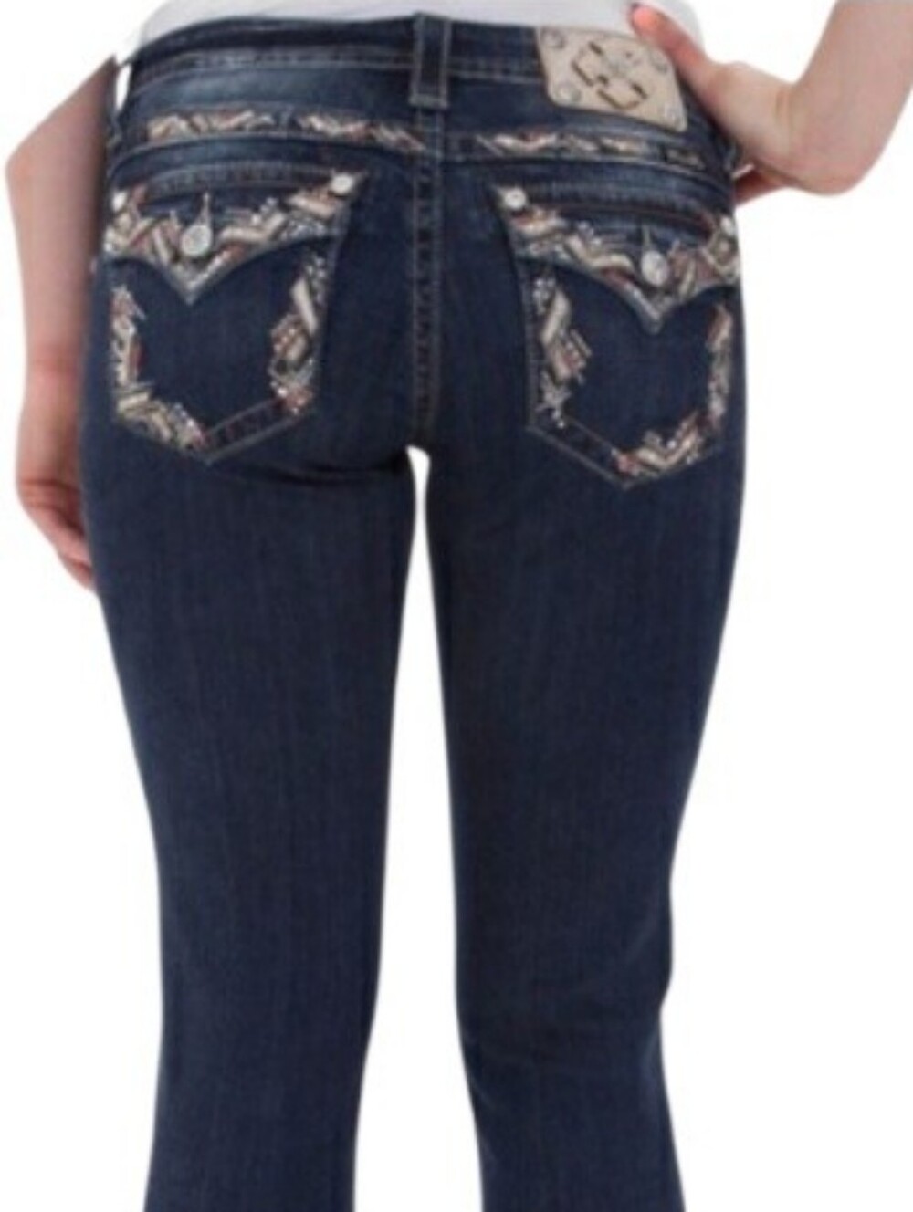 Y2K Miss Me Mid Rise Easy Straight Rhinestone Bling Back Pocket Jeans Size 34